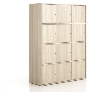 Kancelářská skříň FRAME, 12x dveře, 1299 x 450 x 1735 mm, cylindrický zámek, dub přírodní