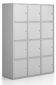 Kancelářská skříň FRAME, 12x dveře, 1299 x 450 x 1735 mm, cylindrický zámek, šedá
