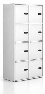 Kancelářská skříň FRAME, 8x dveře, 872 x 450 x 1735 mm, mechanický kódový zámek, bílá