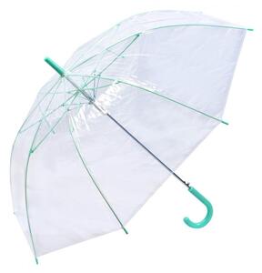 Průhledný deštník s tyrkysovými žebry a držadlem – 82 cm
