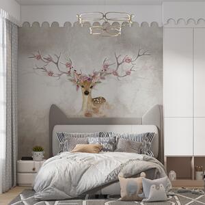 Fototapety Jeleni s květinami na paroží, Fototapety dětské, Fototapety pro dívku, u04671d1 : uwalls.cz
