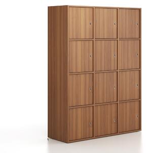 Kancelářská skříň FRAME, 12x dveře, 1299 x 450 x 1735 mm, cylindrický zámek, ořech