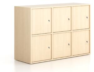 Kancelářská skříň FRAME, nízká, 6x dveře, 1299 x 450 x 881 mm, cylindrický zámek, bříza