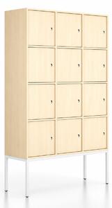 Kancelářská skříň FRAME, bílá podnož, 12x dveře, 1299 x 450 x 2185 mm, cylindrický zámek, bříza