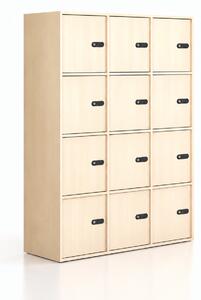 Kancelářská skříň FRAME, 12x dveře, 1299 x 450 x 1735 mm, mechanický kódový zámek, bříza