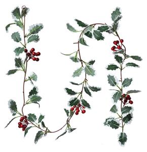 Vánoční girlanda s cesmínou se zasněženými lístky Holly – 170 cm