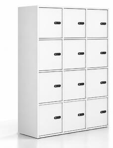 Kancelářská skříň FRAME, 12x dveře, 1299 x 450 x 1735 mm, mechanický kódový zámek, bílá