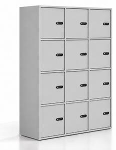 Kancelářská skříň FRAME, 12x dveře, 1299 x 450 x 1735 mm, mechanický kódový zámek, šedá
