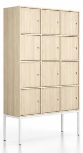 Kancelářská skříň FRAME, bílá podnož, 12x dveře, 1299 x 450 x 2185 mm, cylindrický zámek, dub přírodní