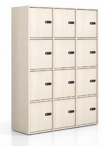 Kancelářská skříň FRAME, 12x dveře, 1299 x 450 x 1735 mm, mechanický kódový zámek, dub přírodní