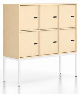 Kancelářská skříň FRAME, nízká, bílá podnož, 6x dveře, 1299 x 450 x 1331 mm, mechanický kódový zámek, bříza