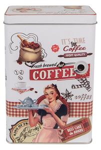 Plechová úložná krabička bílo-červené barvy It´s Time For Coffee – 8x12x21 cm