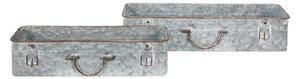 2ks dekorační plechový antik obal na květináč ve tvaru kufru – 61x16x12 / 50x13x11 cm