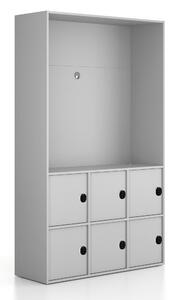 Kancelářská skříň FRAME, 6x dveře, prostor pro TV, 1299 x 450 x 2162 mm, kódový zámek, šedá