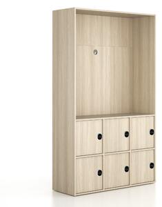 Kancelářská skříň FRAME, 6x dveře, prostor pro TV, 1299 x 450 x 2162 mm, RFID zámek, dub přírodní