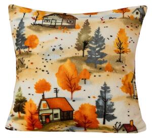 Mikroplyšový povlak na polštářek AUTUMN VILLAGE 45x45 cm, barevný