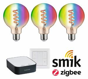 PAULMANN Startovací sada Smart Home Zigbee 3.0 LED žárovka Filament G95 RGBW + Gateway + vypínač
