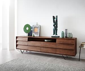 DELIFE Komoda Eloi 240x40 cm akácie hnědá 2 dvířka 6 zásuvek podnož ve tvaru V černá