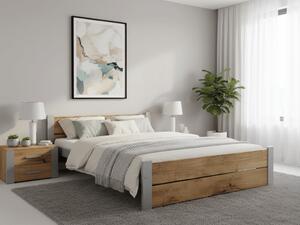 Postel IKAROS DOUBLE 180 x 200 cm, dub artisan/šedá s laťkovým roštem