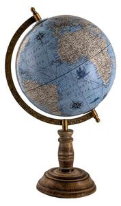 Modro-hnědý dekorativní glóbus na dřevěném podstavci Globe – 22x22x37 cm