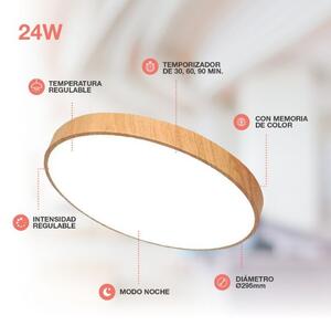 Prémiové LED stropní svítidlo Andra 34cm 24W 1875lm CCT, vzhled dřeva dálkové ovl., 3 roky
