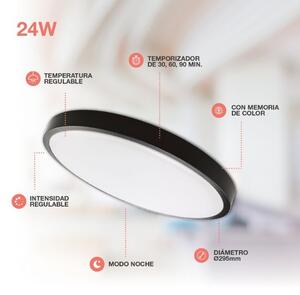 Prémiové LED stropní svítidlo Andra 34cm 24W 1875lm CCT, černý rám, dálkové ovl., 3 roky