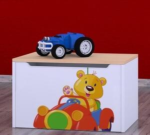Box na hračky Happy - medvídek v červeném autě Barva: bílá