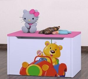 Box na hračky Happy - medvídek v červeném autě Barva: bílá