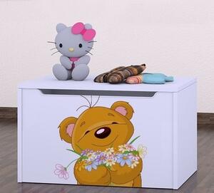 Box na hračky Happy - medvídek s květinou Barva: bílá