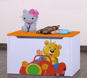 Box na hračky Happy - medvídek v červeném autě Barva: bílá