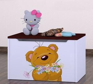 Box na hračky Happy - medvídek s květinou Barva: wenge