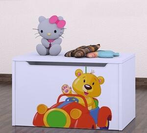 Box na hračky Happy - medvídek v červeném autě Barva: bílá