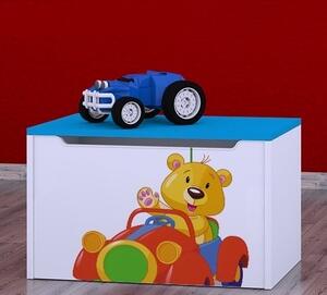 Box na hračky Happy - medvídek v červeném autě Barva: bílá