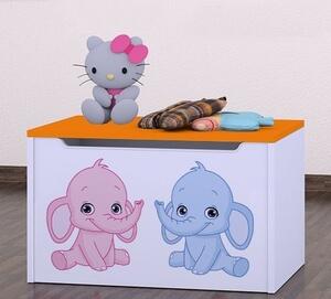 Box na hračky Happy - růžový a modrý slon Barva: bílá