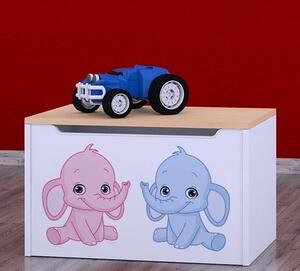 Box na hračky Happy - růžový a modrý slon Barva: bílá
