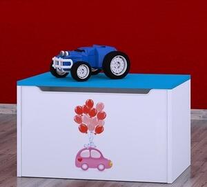 Box na hračky Happy - růžové auto s balónky Barva: bílá