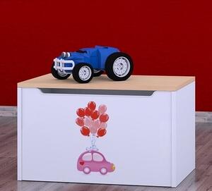 Box na hračky Happy - růžové auto s balónky Barva: bílá