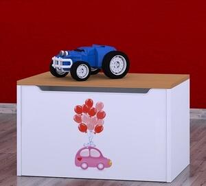 Box na hračky Happy - růžové auto s balónky Barva: bílá