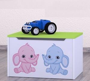 Box na hračky Happy - růžový a modrý slon Barva: bílá