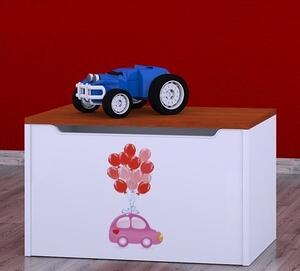 Box na hračky Happy - růžové auto s balónky Barva: bílá