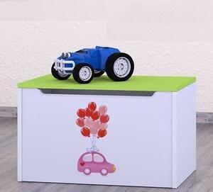 Box na hračky Happy - růžové auto s balónky Barva: bílá