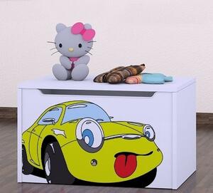 Box na hračky Happy - žluté auto Barva: bílá