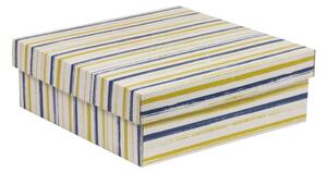 Úložná/dárková krabice s víkem 300x300x100/40 mm, VZOR - PRUHY modrá/žlutá