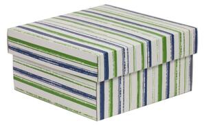 Dárková krabička s víkem 200x200x100/40 mm, VZOR - PRUHY zelená/modrá