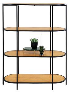 House Nordic Oválný regál, 4 police, dubový vzhled, černý rám\n85x36x111 cm (Přírodní)