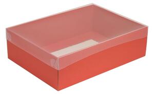 Dárková krabice s průhledným víkem 350x250x100/35 mm, korálová