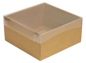 Dárková krabička s průhledným víkem 200x200x100/35 mm, kraftová - hnědá