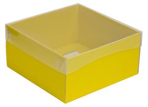 Dárková krabička s průhledným víkem 200x200x100/35 mm, žlutá