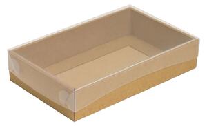 Dárková krabička s průhledným víkem 250x150x50/35 mm, kraftová - hnědá