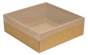 Dárková krabice s průhledným víkem 300x300x100/35 mm, kraftová - hnědá
